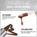 HOSAILY 2 in 1 Lip Combo Sets, Dark Brown Natural Lips Liner and Liquid Lipstick Combo Moisturizing Nude Glossy Gloss Lip Kit, Plumping Lightweight Lips Pencil with High Shine Tinted Gloss Set01