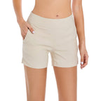 Women's Chino Shorts - 4" Inseam, High Waisted, Elastic, Summer Casual Shorts with 2 Front Pockets