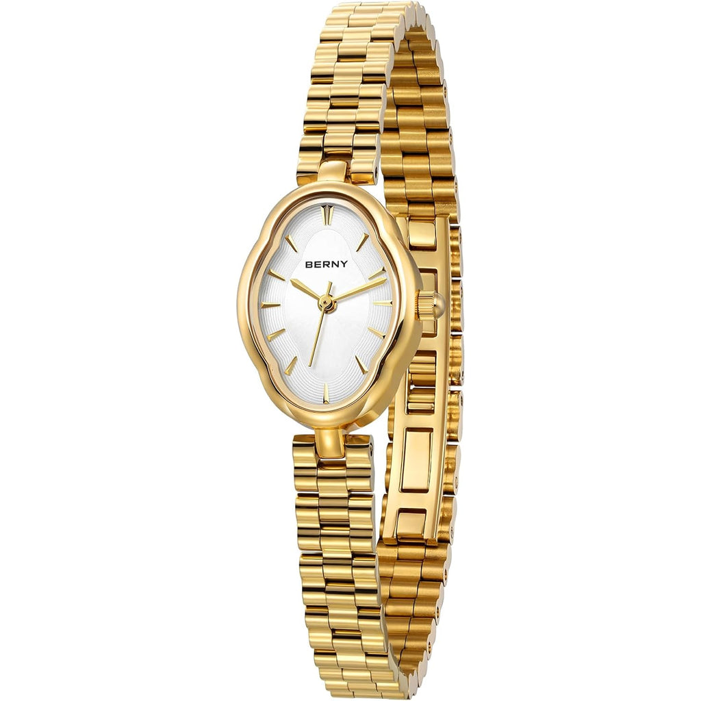 Berny Watches For Women Dainty Ladies Quartz Watch Vintage Copper Mirrors Shape Japanese Quartz Movement 3Atm Waterproof Fashion Female Wrist Watch Luxury Birthday Gifts