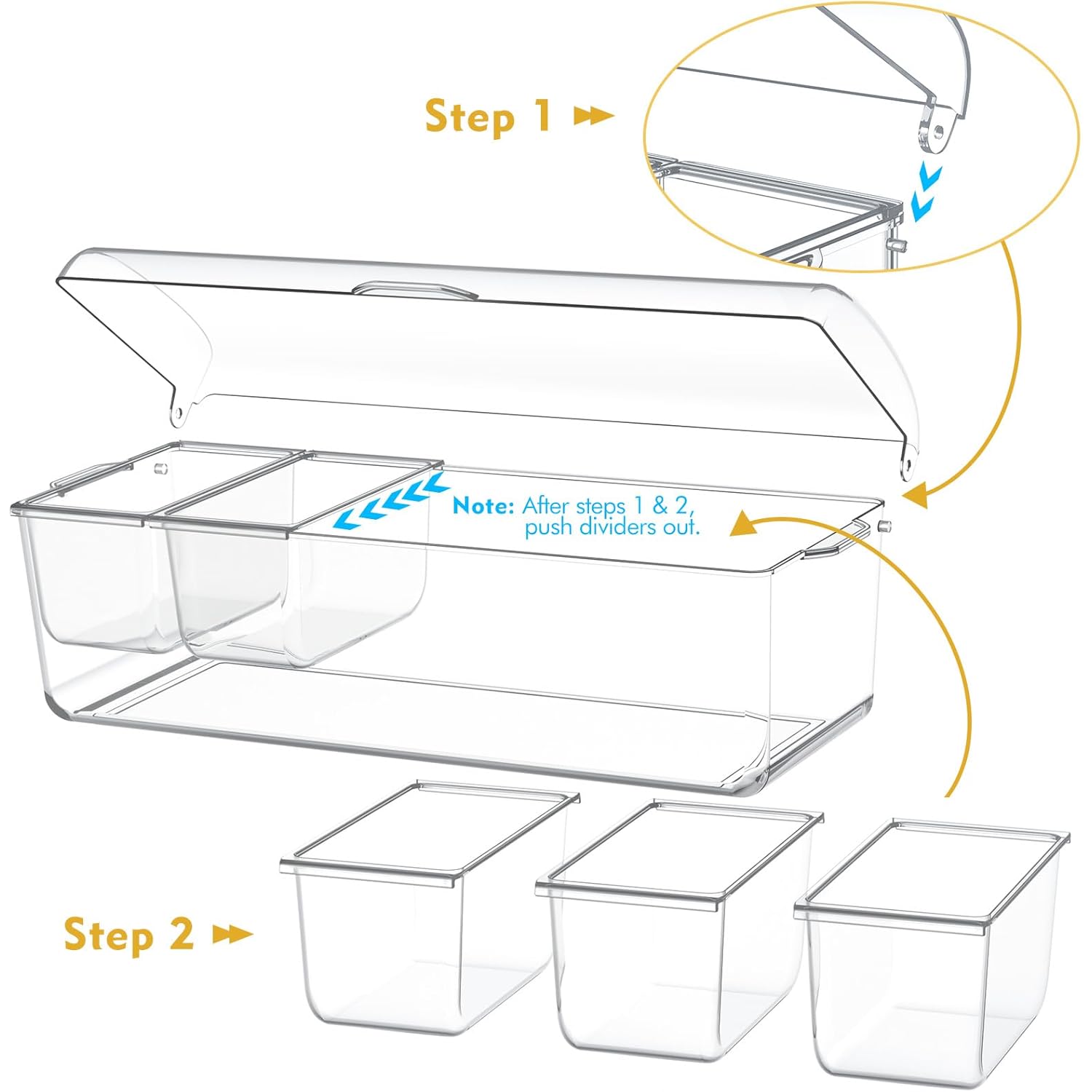 Condiment Tray with Stainless Steel 5 Spoons, 5 Forks and 1 Clip, Chilled Condiment Server, Condiment Server, Bar Garnish Holder on Ice, Bar Accessories Fruit and Salad with Removable Trays and Lid