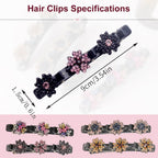 3 Pcs Sparkling Crystal Stone Braided Hair Clips, 2025 New Satin Fabric Hair Bands Rhinestone Four-Leaf Clover Hair Clip For Styling, Duck Bill Clips For Women Girls, Color F