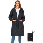 Saphirose Women'S Lightweight Packable Waterproof Long Rain Jacket | Raincoat, Rain Coat, Windbreaker, With Hood, Knee-Length, Pack In Bag, Mesh Lining, Outdoor, Camping, Travel, Walking Dog