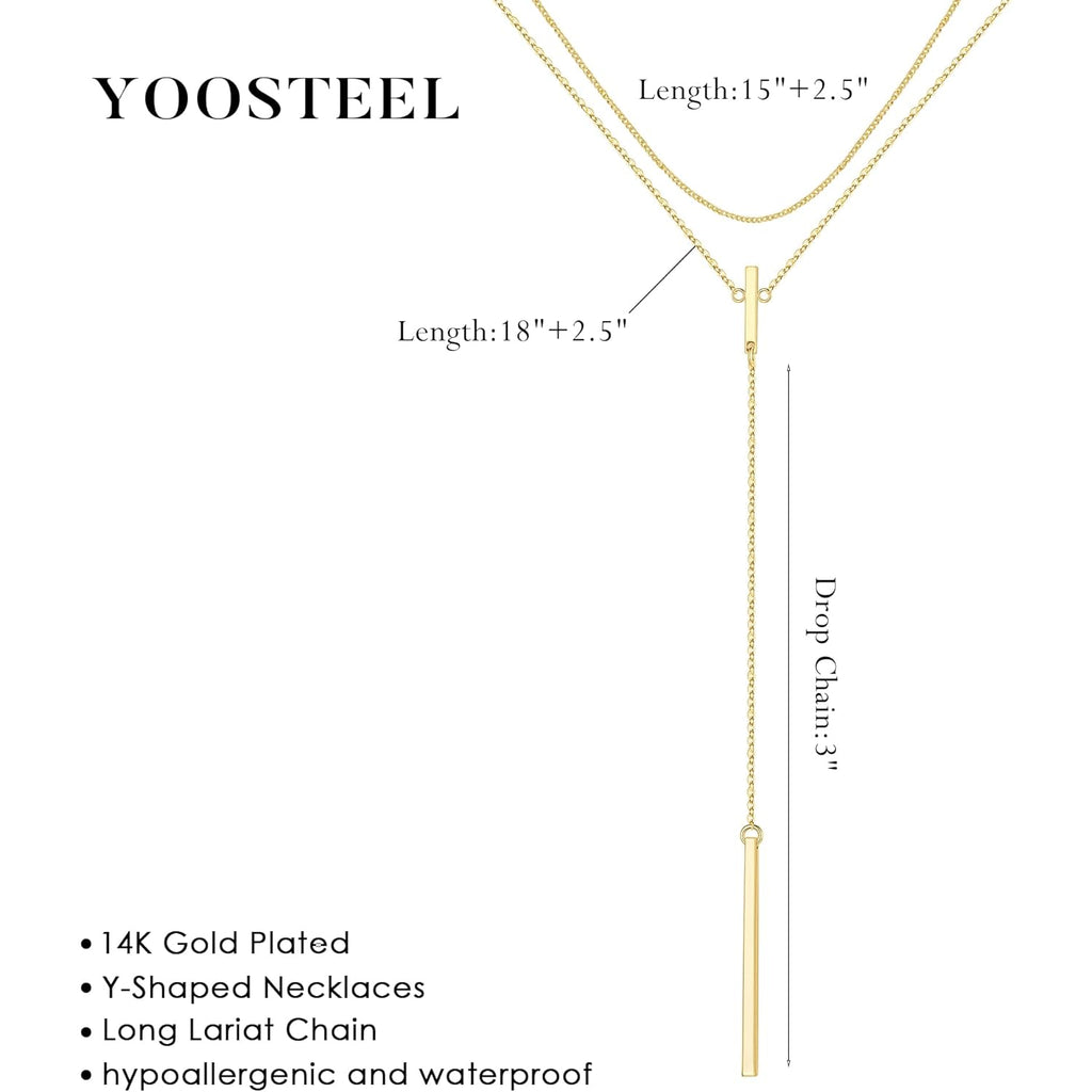 Yoosteel Long 14K-Gold-Plated Necklace for Women - Dainty Y-Shaped Necklaces Lariat Drop Chain Simple Jewelry Trendy Gift for Women