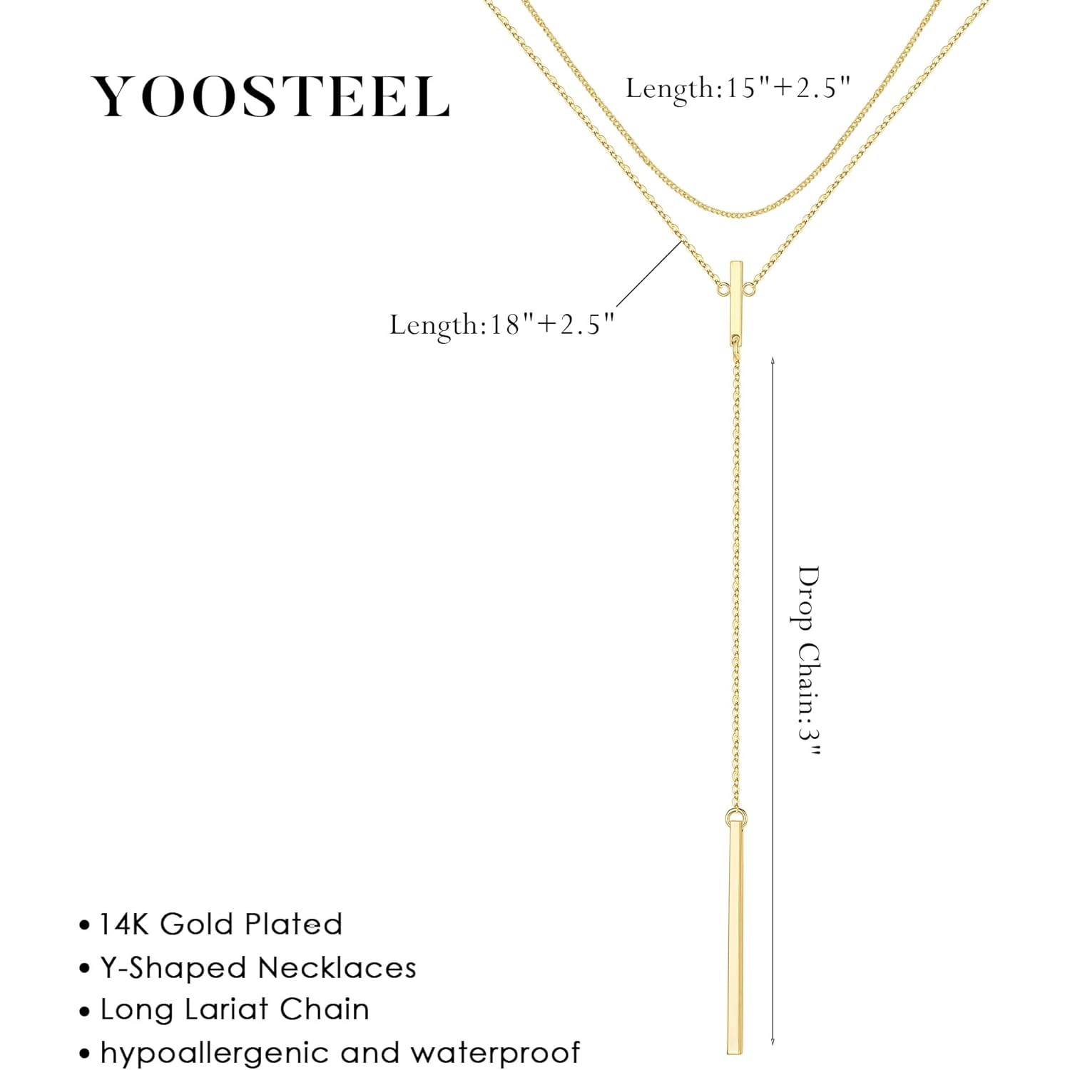 Yoosteel Long 14K-Gold-Plated Necklace for Women - Dainty Y-Shaped Necklaces Lariat Drop Chain Simple Jewelry Trendy Gift for Women