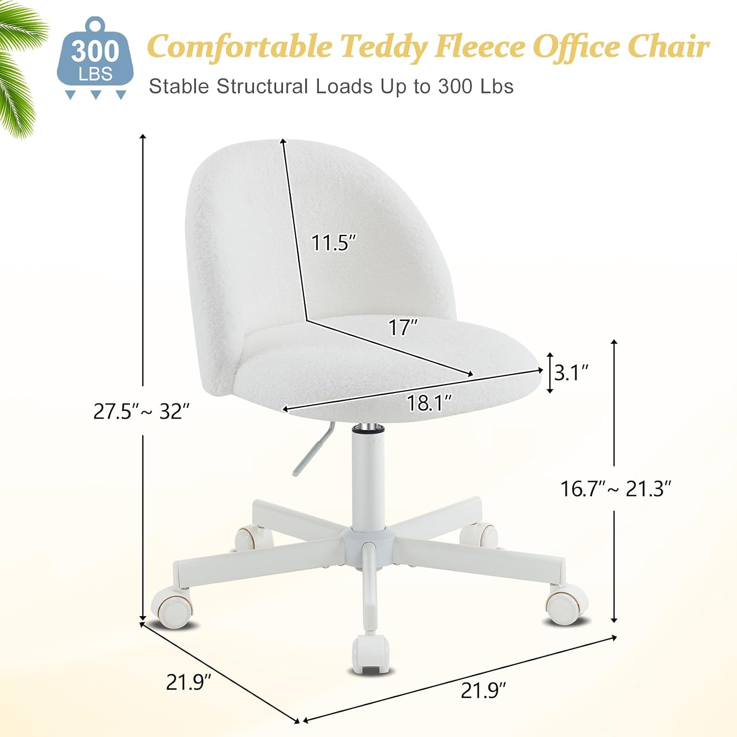 Vingli Modern Vanity Chair With Back, Velvet Desk Chair For Girls, Small Office Chair With Silent Wheels， Stylish And Comfortable, White