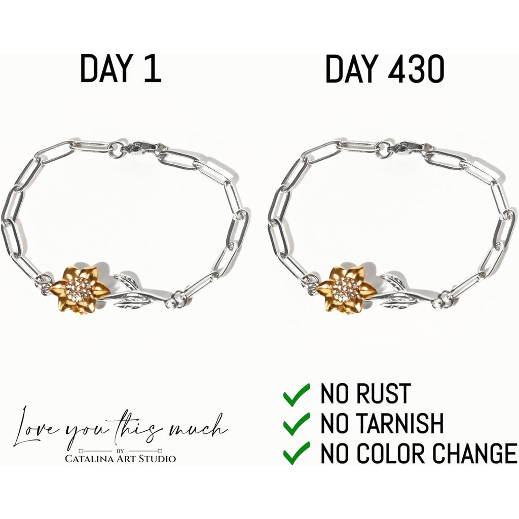 Love You This Much Sentimental Stepped Up Mom 18k Gold Sunflower Bracelet | 6.5-8" Adjustable | Meaningful Bonus Mom Gift | Birthday Gift for Stepmom | Best Stepmother | Luxury Gift Box