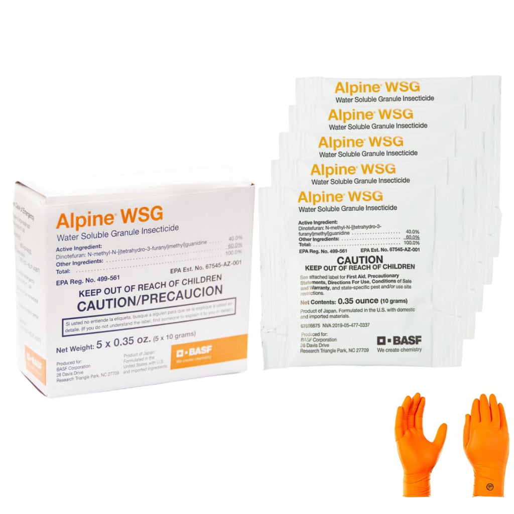 Alpine Wsg Insecticide: 1 Box With 5 X 10G Packets And Usa Supply Protective Gloves & Pest Identifcation Card | Target Pests: Ants, German Roaches, Bed Bugs For Indoor & Outdoor Use.