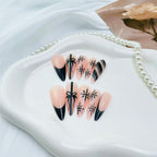24Pcs Christmas Press on Nails Long Almond French Tip Fake Nails with Black Stripes Christmas Gifts Design Snowflake False Nails Winter Holiday Stick on Nails for Women DIy Acrylic Manicure Decoration