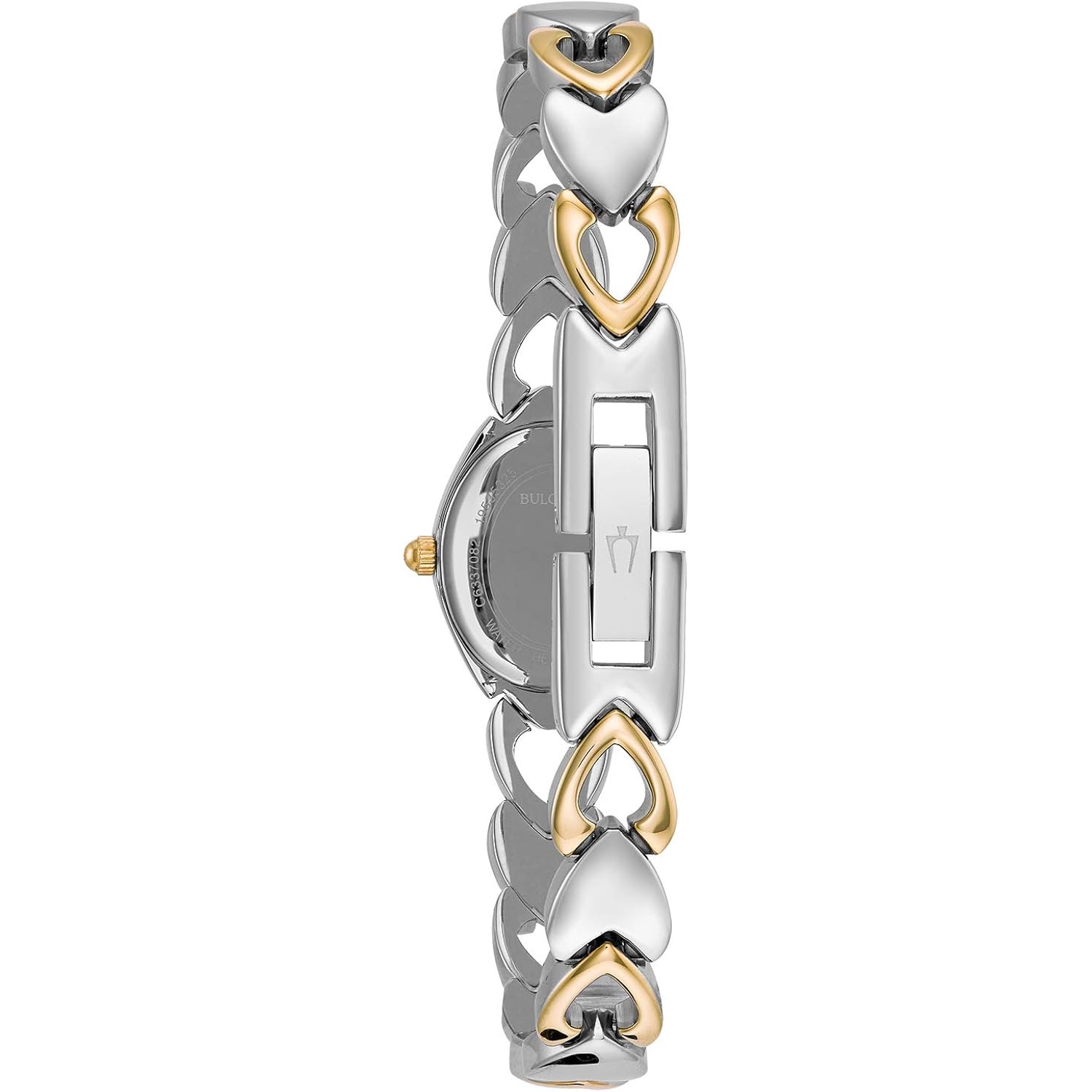 Bulova Ladies 3 Hand Quartz Classic, Stainless Steel Case And Stainless Steel Heart Link Bracelet