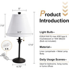 Metal Table Lamp For Bedroom, Pack Of 2, Black Base (Bulb Not Included) | Modern Decor Lighting For Living Room Bedside Nightstand Office, White Linen Fabric Shade Desk Lamp With Black Metal Base