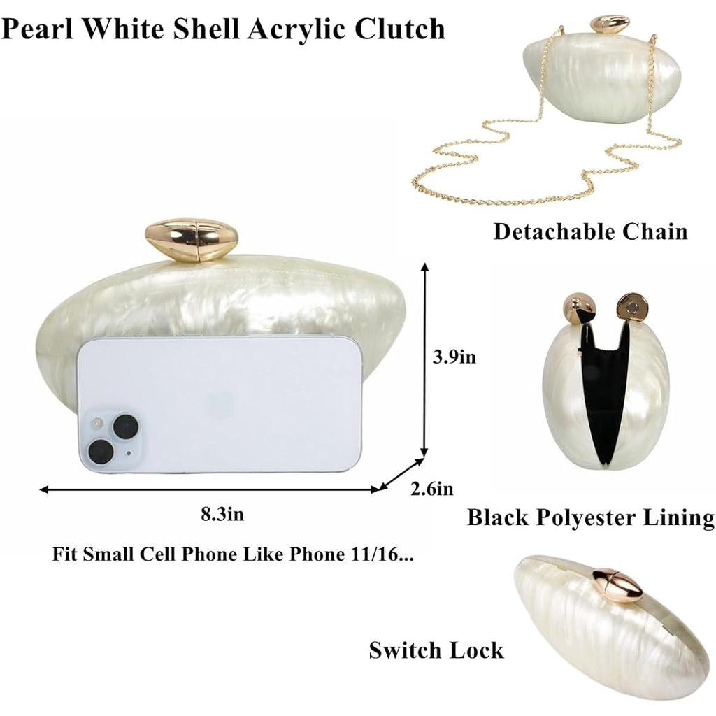 Shell Shape Acrylic Clutch Trendy Metallic Acrylic Evening Bag Shiny Egg Purses And Handbags For Women Wedding Party