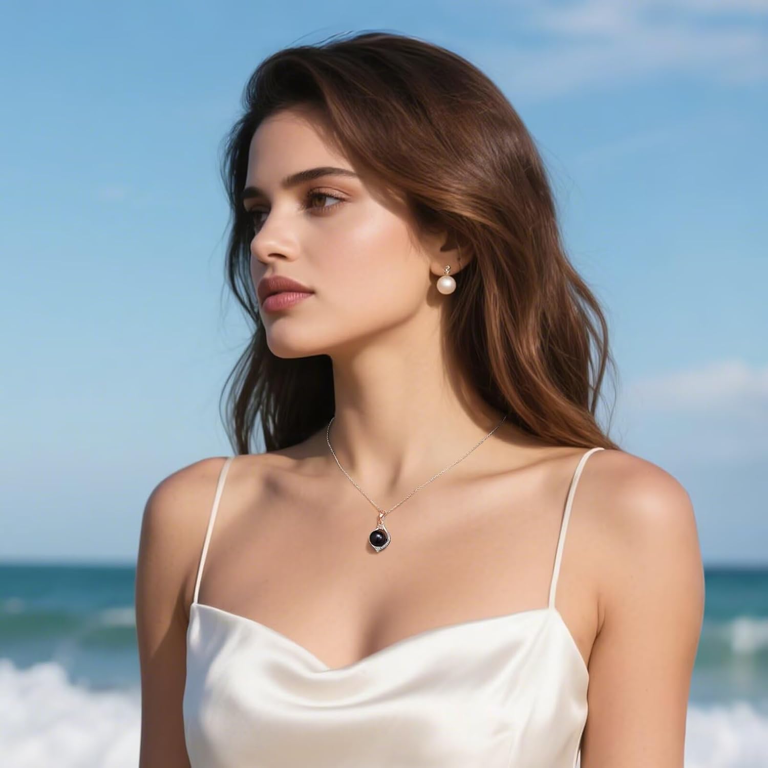 Iefil Mothers Day Gifts for Wife Mom - 10-11mm Freshwater Pearl Necklace, Rose Flower Pearl Necklace, Anniversary Jewelry Gifts for Women Wife Mom Girlfriend Her, 925 Sterling Silver