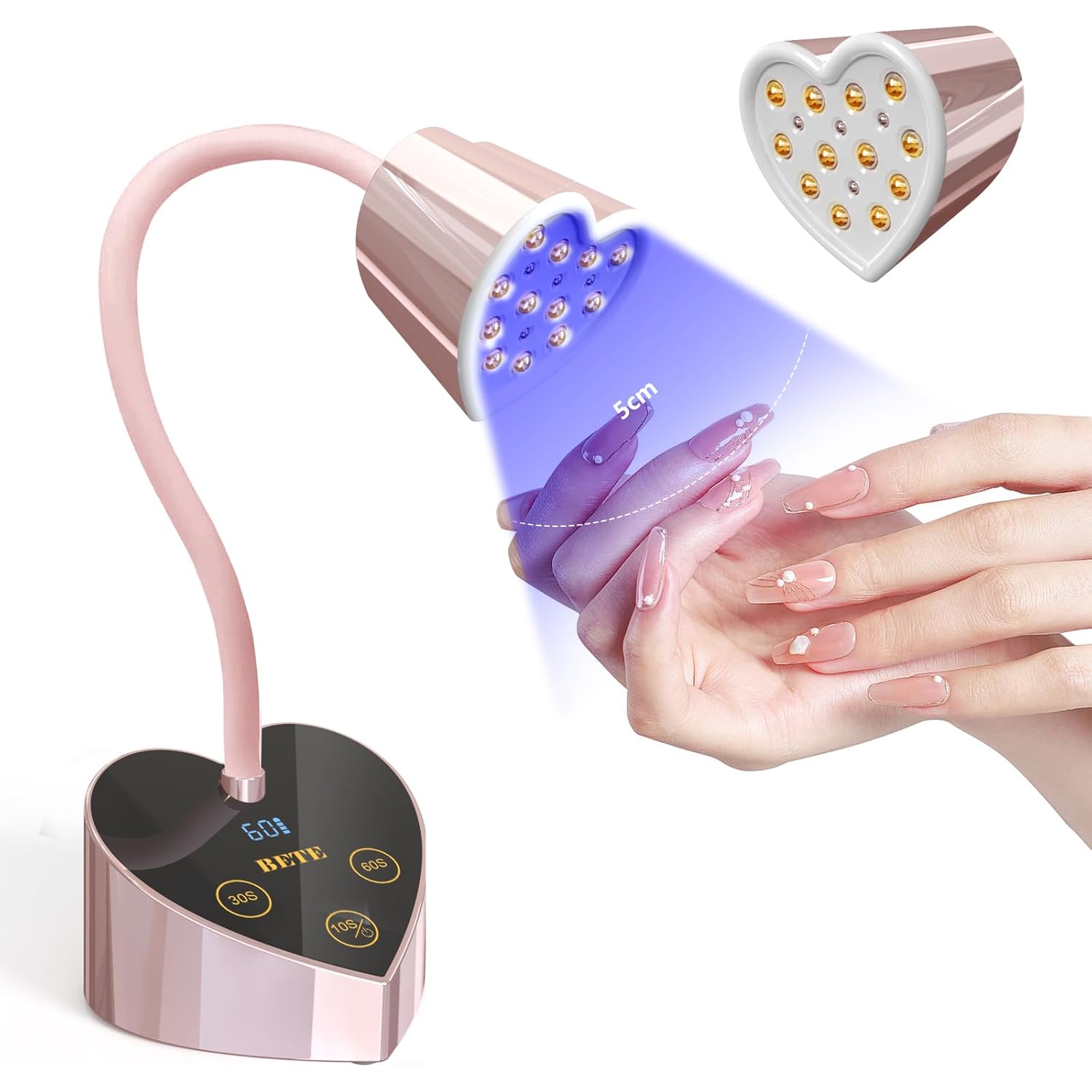 BETE Mini UV Nail Lamp Flash Cure Gel Nail Polish, 360° Foldable Gooseneck UV LED Nail Lamp with Smart Sensor, USB Portable Cordless 30W Rechargeable Nail Dryer with 3 Timers for Salon Home DIY
