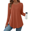 Womens Long Sleeve Tunic Tops Crew Neck Shirts for Leggings Fall Curved Hem Flowy Tops Casual 2026 Trendy