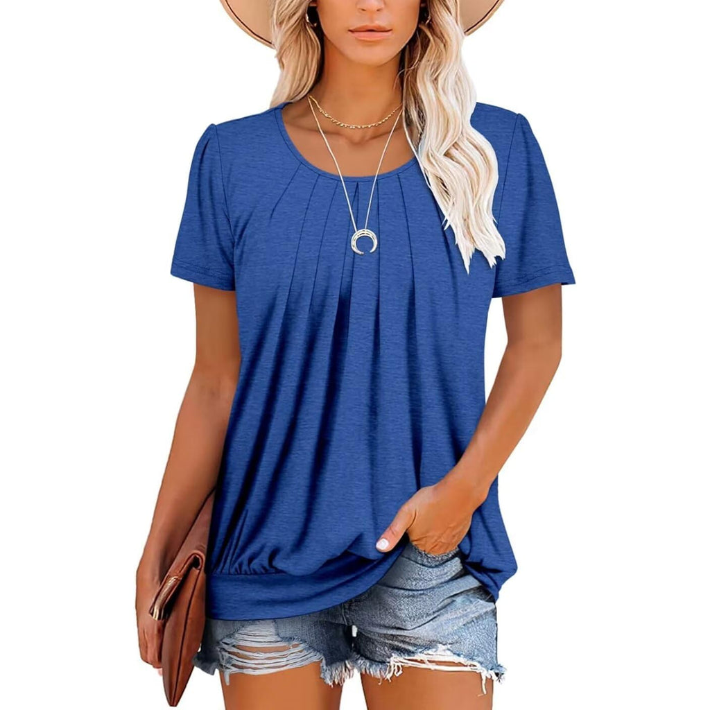 Womens Casual Short Sleeve Tunic Tops Scoop Neck T Shirts Summer Loose Fit Tunics