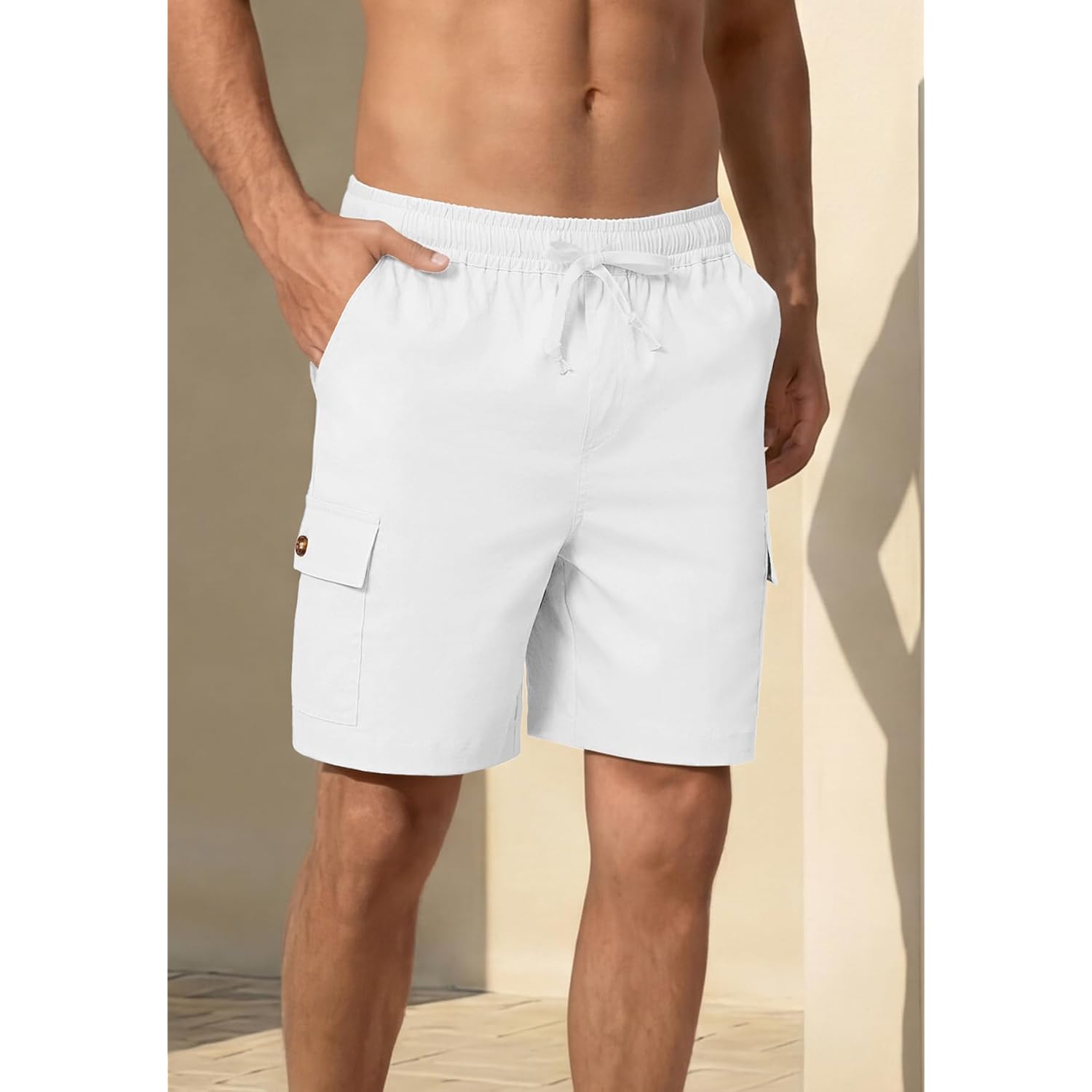 Nitagut Mens Cargo Shorts 7" Casual Drawstring Elastic Waist Summer | Relaxed Comfort, Utility Flap Pockets, Commute Beach Vacation, Pairs With Tees Polos, Machine Washable
