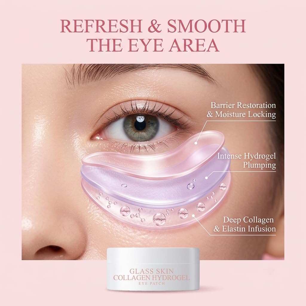 Esfolio Made In Korea Pure Skin Collagen Eye Patch 60 Patches, Hydrogel Under Eye Patches With Collagen, Cooling Eye Care Patches For Smooth And Refreshed Looking Skin, Korean Skincare