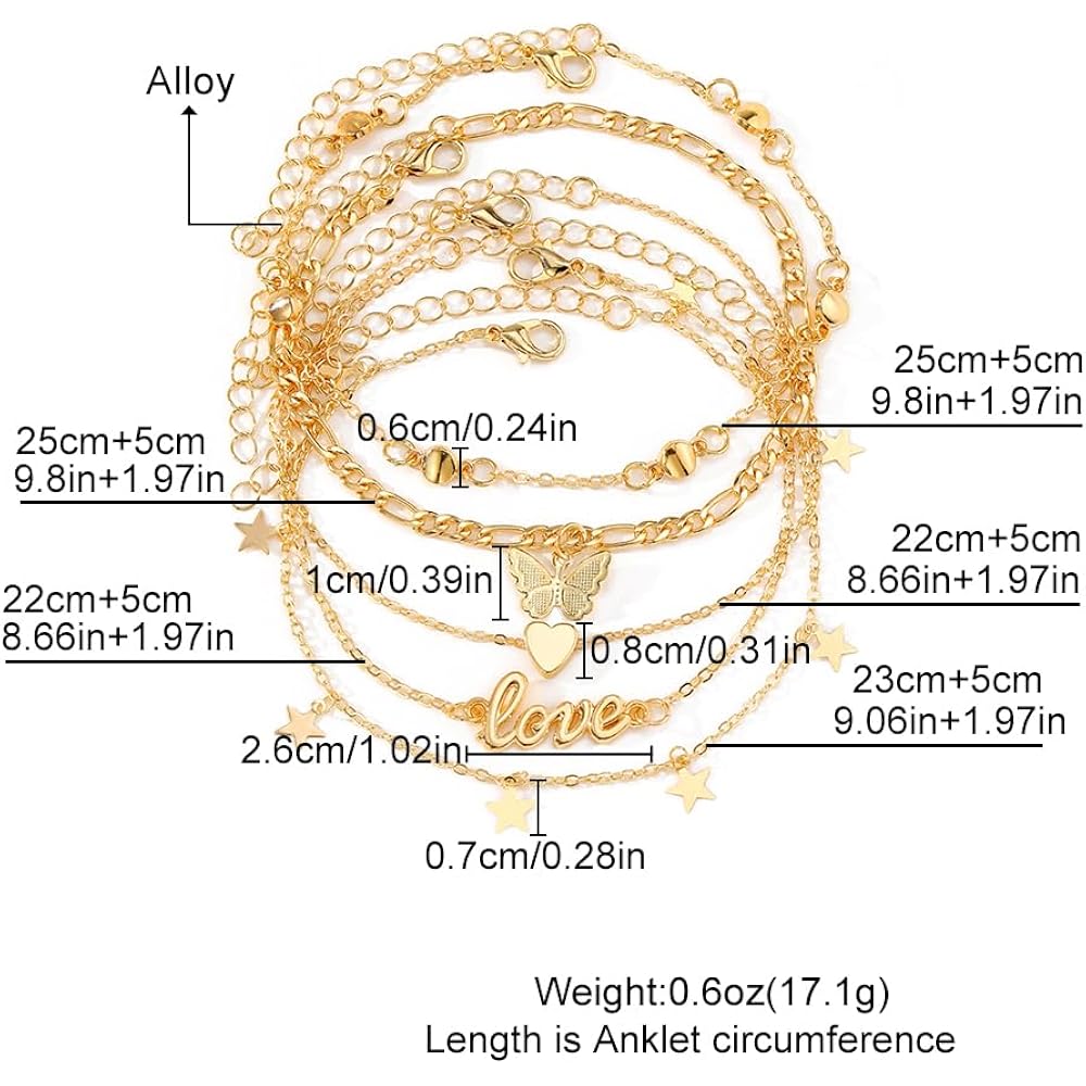KISS WIFE Gold Anklets for Women, 14k Gold Plated Layered Cuban Figaro Link Chain Anklets Set, Dainty Waterproof Summer Beach Foot Jewelry (1)
