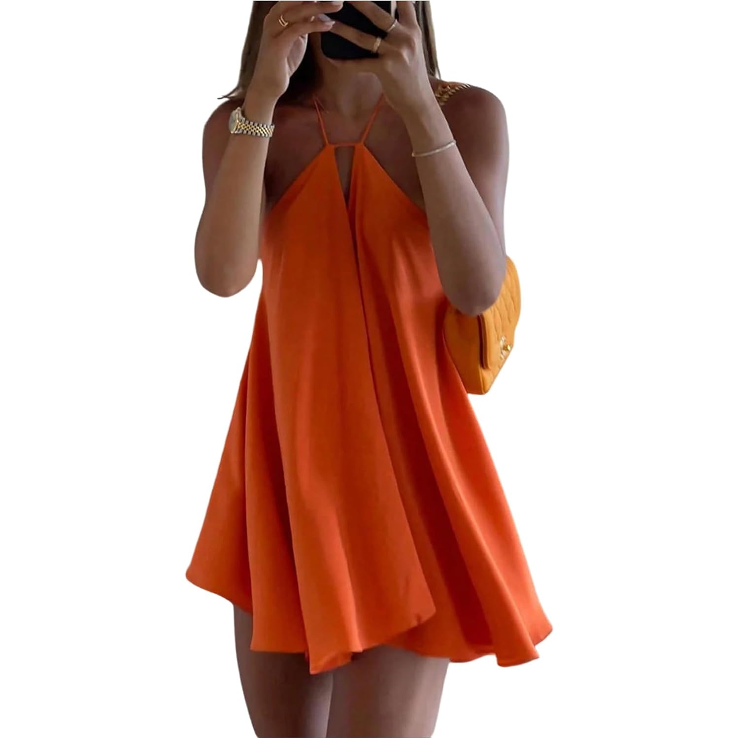 Soly Hux Women'S Mini Dress Halter Neck Sleeveless Tie Backless Swing Flowy Beach Dresses Summer Vacation Clothes