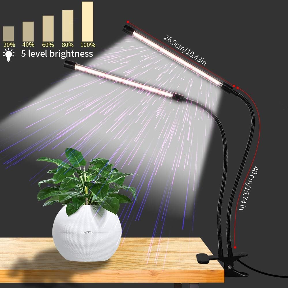 Led Grow Light,6000K Full Spectrum Clip Plant Growing Lamp With White Red Leds For Indoor Plants,5-Level Dimmable,Auto On Off Timing 4 8 12Hrs