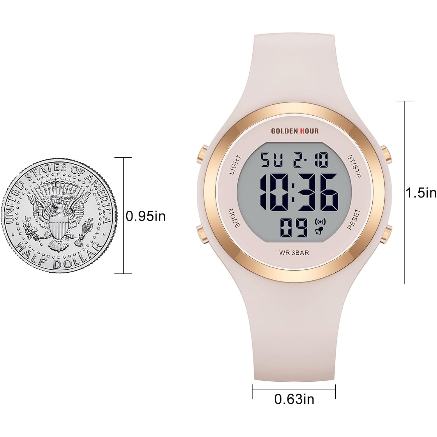 Golden Hour Waterproof Sport Women'S Digital Chronograph Silicone Strap Watch