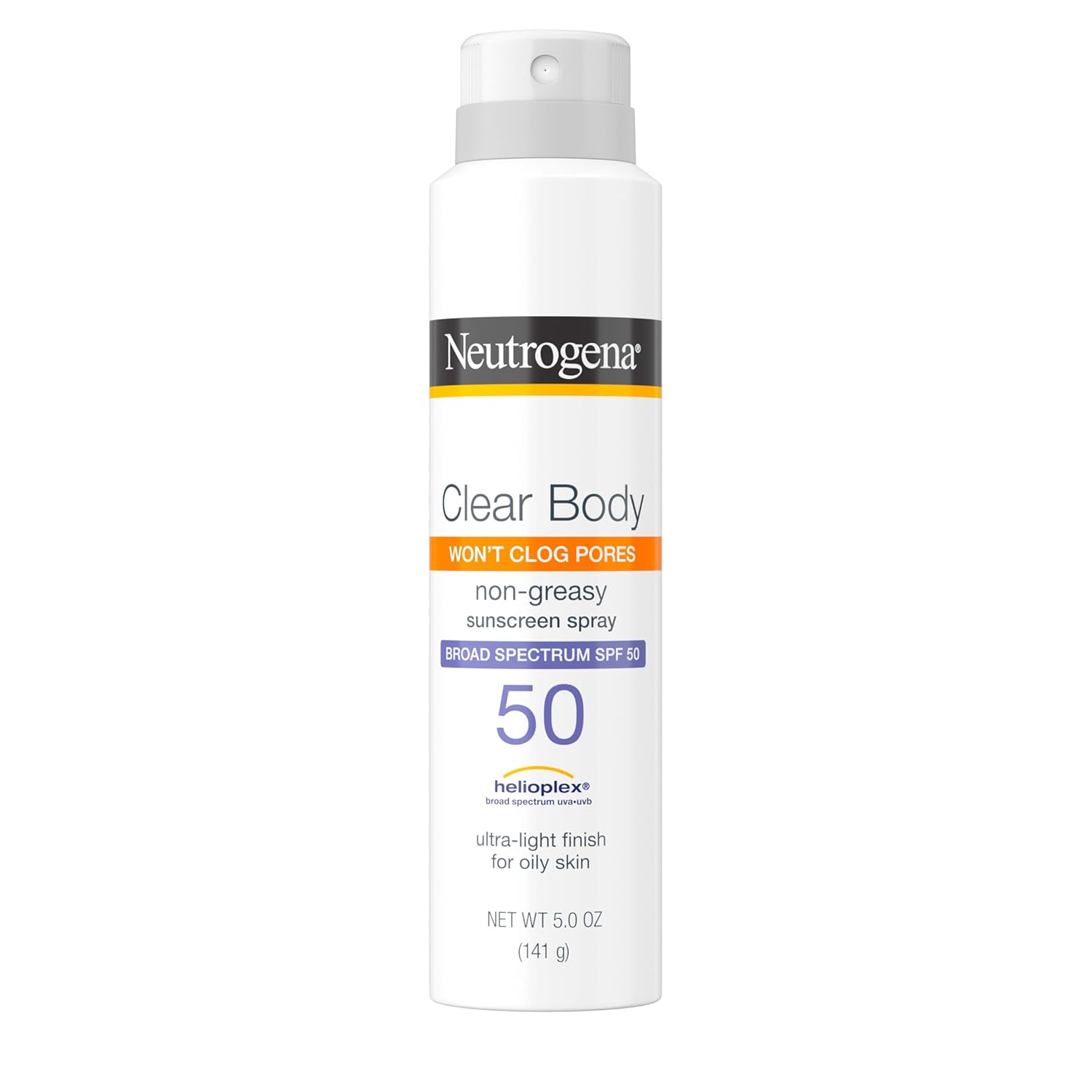Neutrogena Clear Body SPF 50 Sunscreen Spray, Broad Spectrum UVA/UVB Sun Protection, Water-Resistant, Non-Comedogenic, Lightweight Body Sunscreen with Vitamin E & Niacinamide for Skin Care, 5 oz