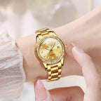 Olevs Womens Automatic Watch Gold Luxury Diamond Self Winding Ladies Wrist Watches Waterproof Luminous Date