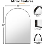 Brightify Arched Mirror, Arched Wall Mirror, 22 X 30 Inch Black Arch Mirror, Metal Frame Black Bathroom Mirror, Arched Top Bathroom Vanity Mirror For Living Room Bedroom Mantel Entryway Hallways