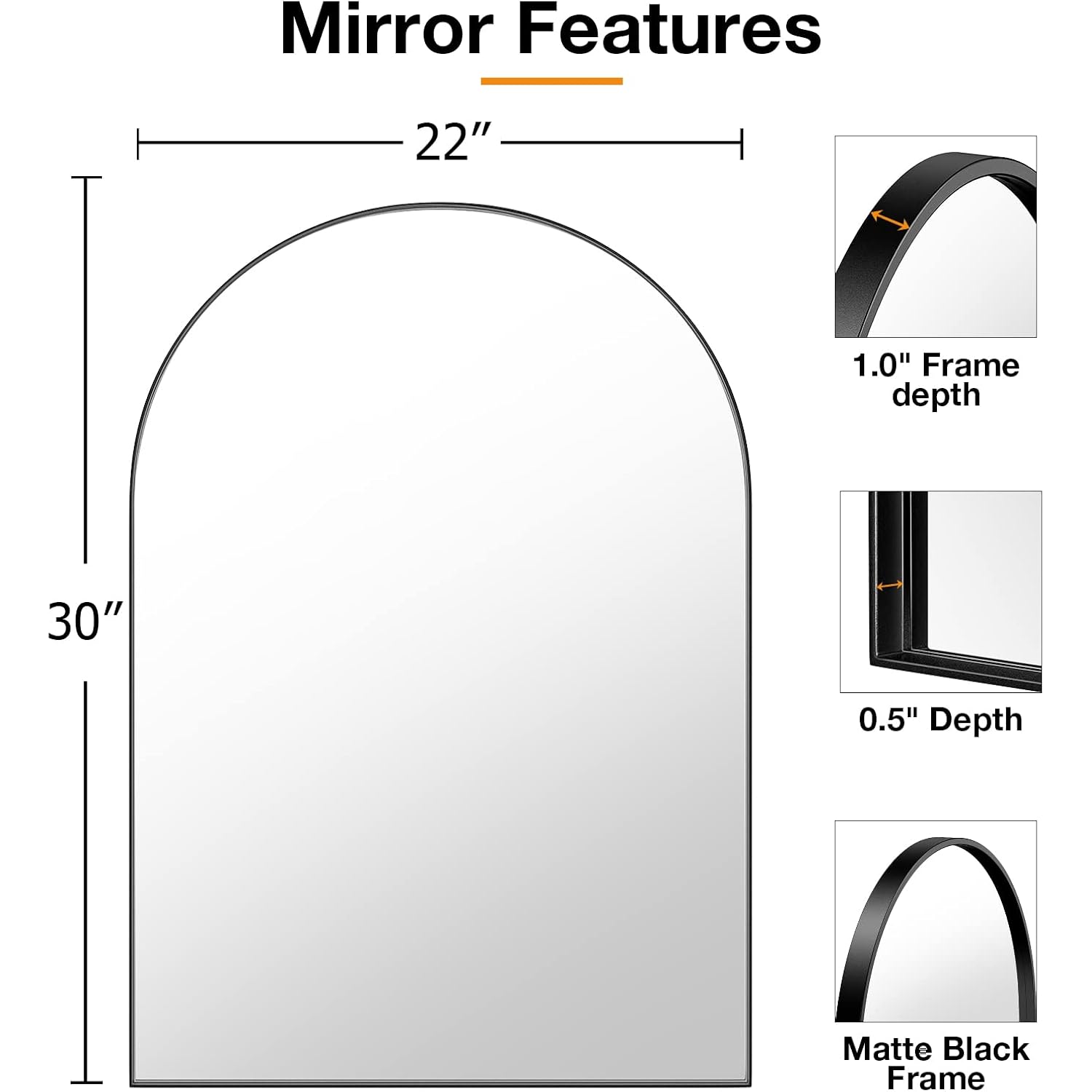 Brightify Arched Mirror, Arched Wall Mirror, 22 X 30 Inch Black Arch Mirror, Metal Frame Black Bathroom Mirror, Arched Top Bathroom Vanity Mirror For Living Room Bedroom Mantel Entryway Hallways