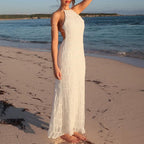 Abyovrt Women Backless Dress Sleeveless Textured Halter Open Back Maxi Dresses Vacation Wedding Guest