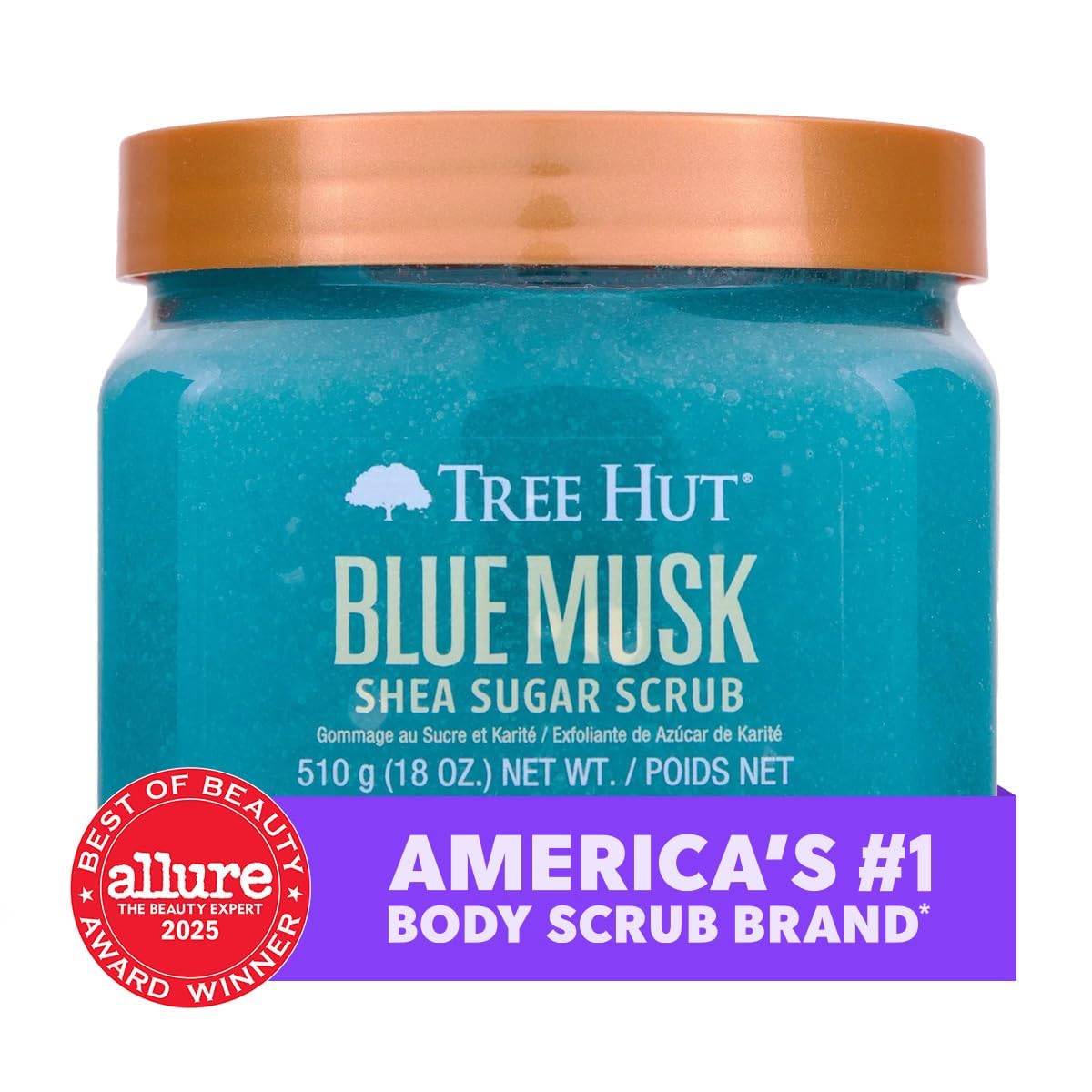 Tree Hut Blue Musk Body Scrub, Exfoliating & Hydrating Sugar Scrub With Shea Butter & Essential Oils, Smooth Skin, Body Exfoliator For All Skin Types, Self Care Gifts For Women, Vegan, 18 Oz