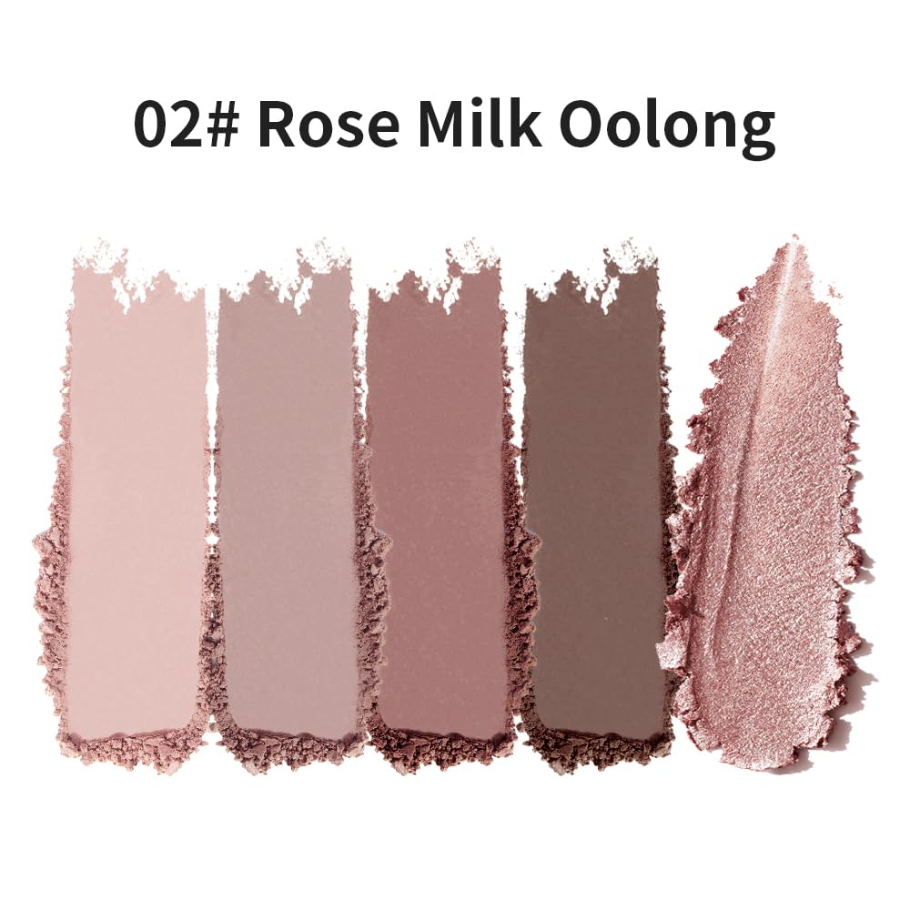 Pink Brown Neutral Matte Eyeshadow Palette, 5 Color Highly Pigmented Shimmer Everyday Eye Shadow Palette Makeup for Older Women, Suitable for Green and Blue Eyes, Brightening Eye Mini Travel Size 02#