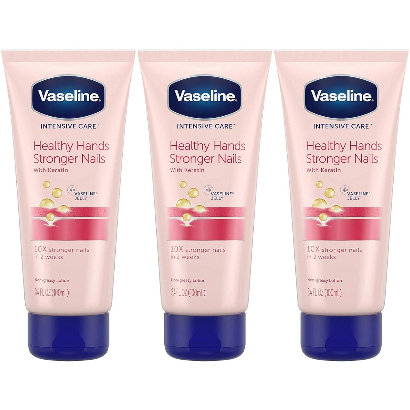 Vaseline Intensive Care Healthy Hand Stronger Nails Lotion, 3.4 Fl Ounce (Pack of 3)