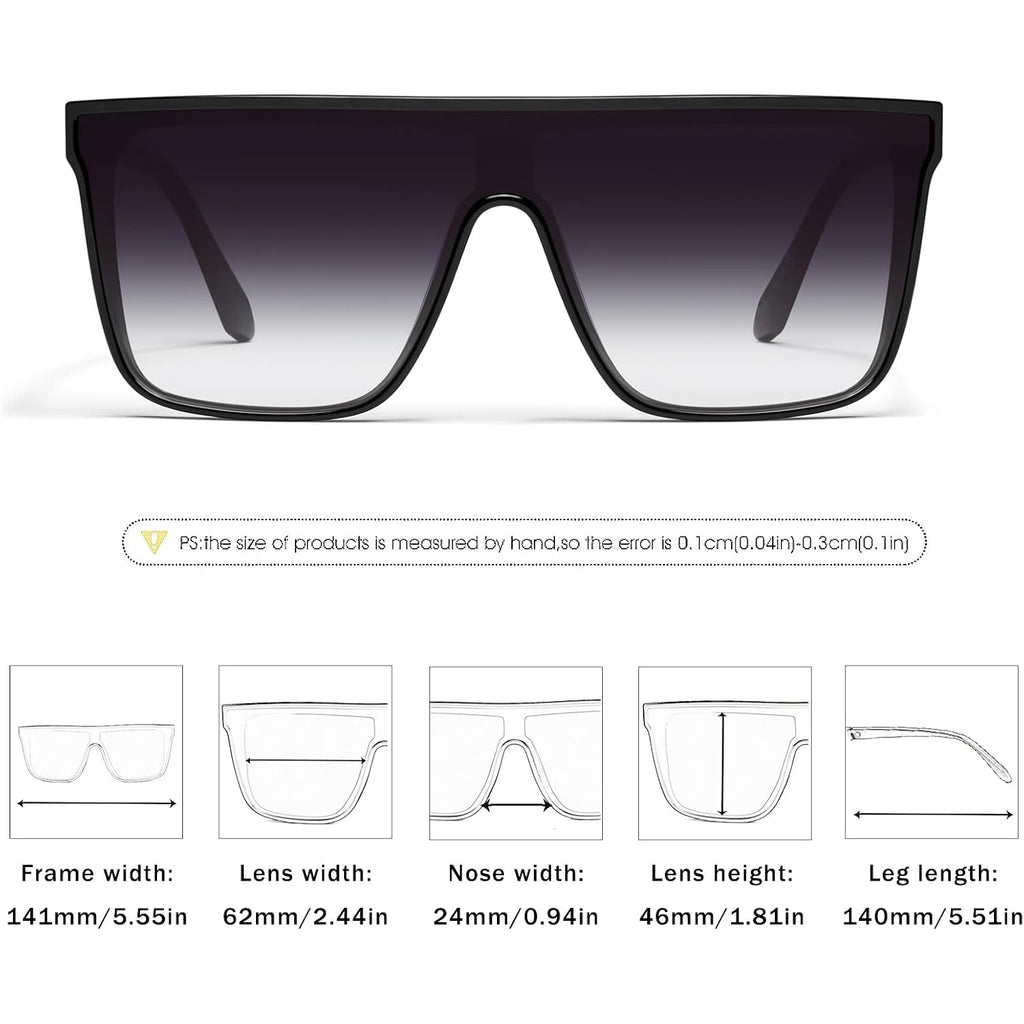 Luxury Square Sunglasses for Women Men Unisex Lightweight Trendy Flat Top Sun Glasses Shades Black/Faded Grey