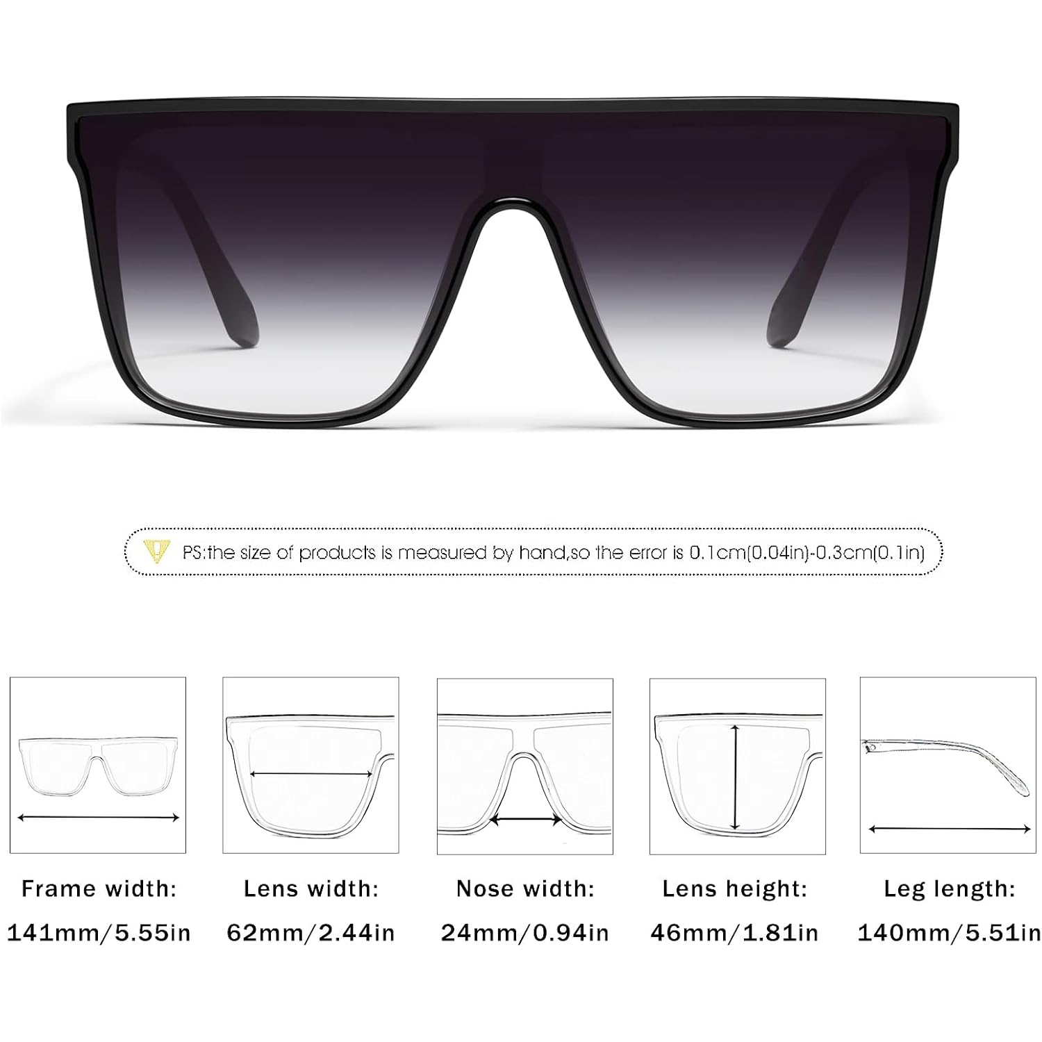 Luxury Square Sunglasses for Women Men Unisex Lightweight Trendy Flat Top Sun Glasses Shades Black/Faded Grey