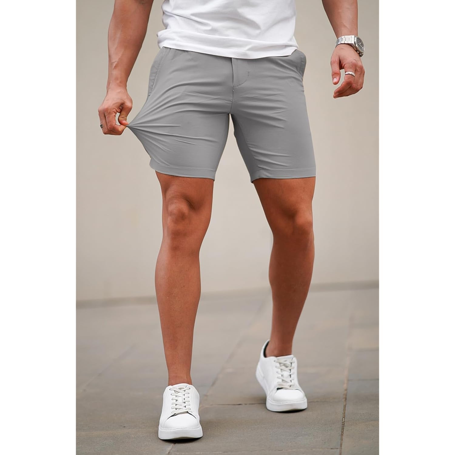 Gingtto Mens Slim Fit Shorts Plaid Chino Short Tapered Leg Skinny Stretch