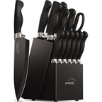 Amorston Knife Set, 15 Pieces Knives Set for Kitchen Knife Set with Block and Sharpener, Dishwasher Safe Knife Block Set German Stainless Steel Kitchen Knife Sets for Apartment New Home Housewarming