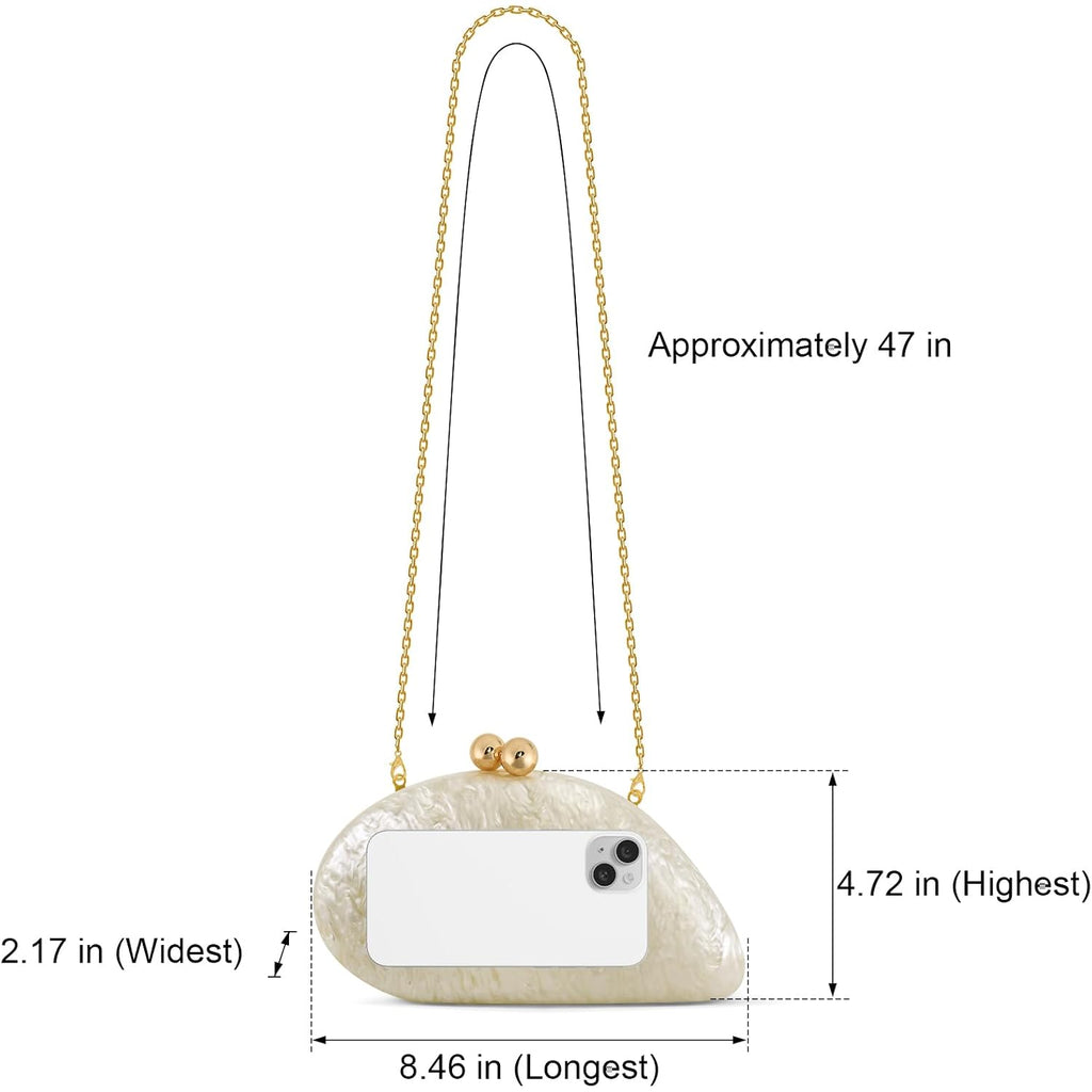 Acrylic Seashell Clutch Purse For Women, Elegant Marble Evening Bag, Wedding Party Clutch Handbags