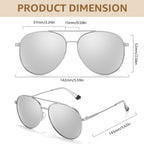 TJUTR Tangle Free Aviator Sunglasses for Women Men, Polarized UV400 Protection Trendy Shades, No-Snag Metal Frame Glasses A23 Satin Silver/Chrome Silver