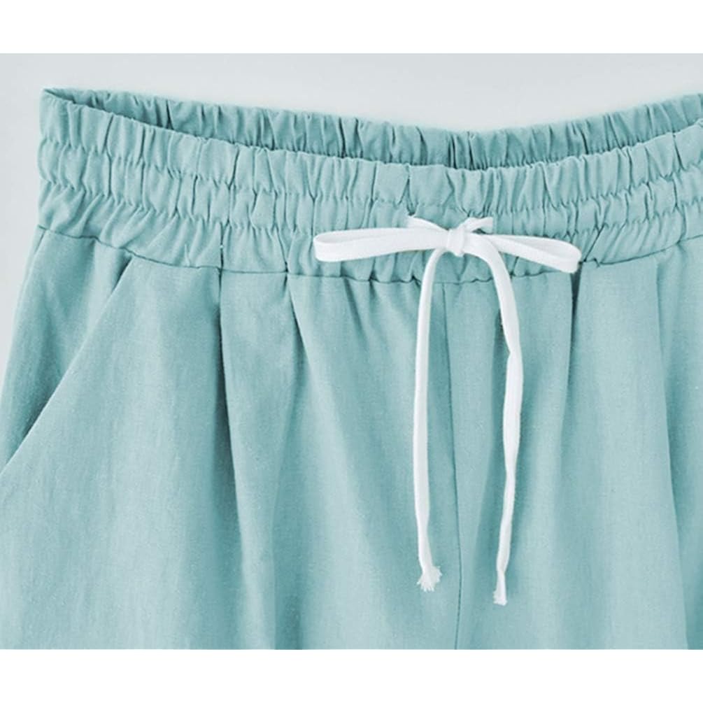 Women's Elastic Waist Knee Length Casual Cotton Bermuda Shorts with Drawstring