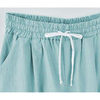 Women's Elastic Waist Knee Length Casual Cotton Bermuda Shorts with Drawstring