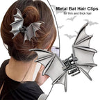 Halloween 3PCS Spider Net Bat Hair Claw Clips Hair Styling Accessories for Women Girls, Gothic Black Metal with Pearl Spooky Large Medium Size Catch Clips for thick Hair Holiday Gifts(Black Gun)