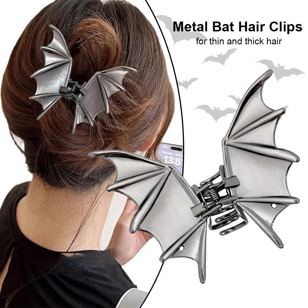 Halloween 3PCS Spider Net Bat Hair Claw Clips Hair Styling Accessories for Women Girls, Gothic Black Metal with Pearl Spooky Large Medium Size Catch Clips for thick Hair Holiday Gifts(Black Gun)