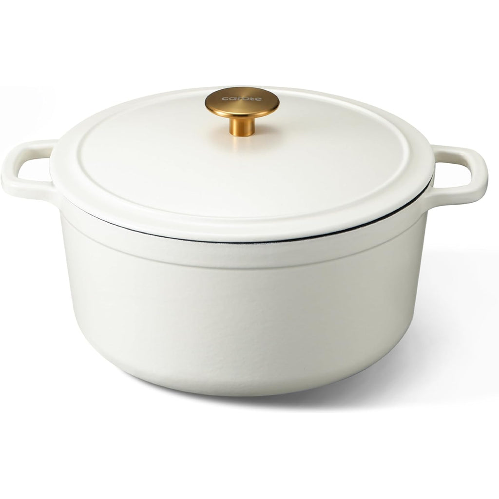 CAROTE 5QT Enameled Cast Iron Dutch Oven Pot with Lid, Heavy-Duty Dutch Oven for Sourdough Bread Baking, Braising, Stews, Roasting, Healthy & Non-Toxic, Dual Handles, All Stovetop Compatible, Oven Safe up to 500° F, Cream White