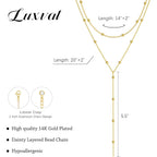Luxval Lariat Gold Necklace for Women, Dainty Long Necklace 14k Gold Plated/Silver Y-Shaped Pendant Necklaces Trendy Beaded Chain Drop Necklaces Jewelry for Women Gifts