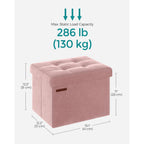 Songmics Small Folding Storage Ottoman, Jelly Pink | Foot Rest Stool, 12.2 X 16.1 Inches, 286 Lb Capacity, Bedroom, Dorm, Ulsf200R01