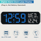 Peakeep Large Display Digital Alarm Clock For Bedroom With Date Day Of Week | Calendar Desk Table Clocks For Living Room Office, Dimmable Plug In Electric Clock Battery Backup, 5 Volumes, Loud, Auto Dst