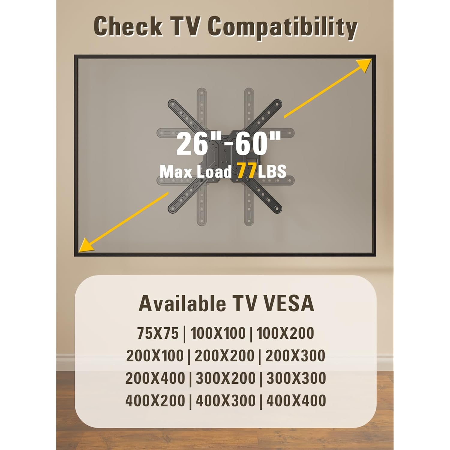 Mounting Dream Ul Listed Tv Wall Mount For Most 26-60 Inch Tvs, Full Motion Corner Tv Mount Design, Articulating Wall Mount Tv Bracket Swivel And Tilt, Single Stud Max Vesa 400X400Mm, Up To 77Lbs