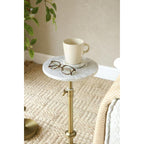 Adjustable-Height Marble Drink Table - 10X10X22-30, White Marble & Antique Brass, Modern Round End Table, Side Table With Pedestal Stand For Small Spaces, Vintage Metal Martini Cocktail Accent
