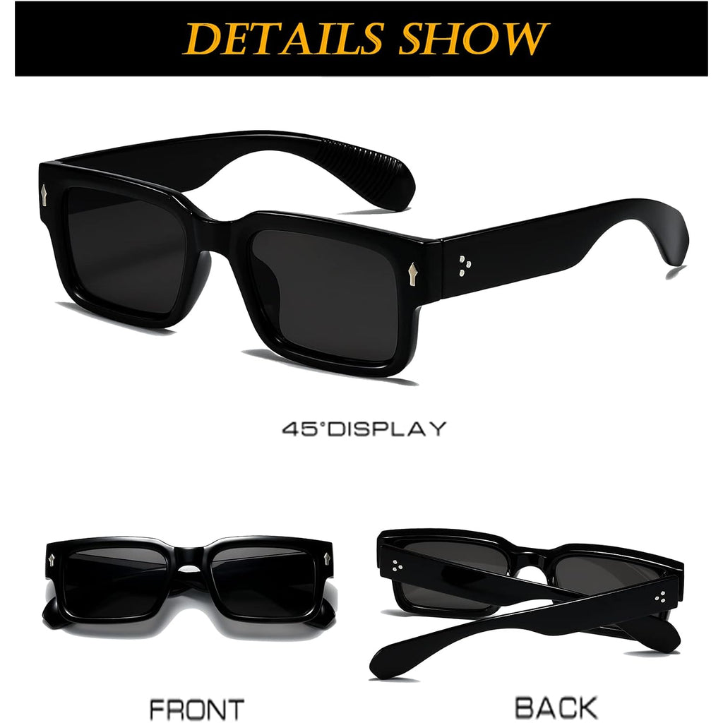 EYLRIM Square Frame Sunglasses for Women Men Trendy Chunky Rectangle Sun Glasses Black Shades UV400 Protection 2 Pack (Black/Grey+black/Yellow)